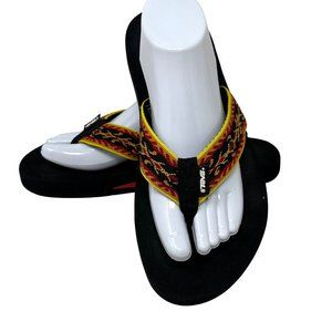 Teva 6108 Mens Woven Strap Thong Flip‎ Flop Sandal Red Yellow Size 9